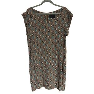 No. 6 Store Brown Geometric Print Rayon Shift Dress Pockets Size 3 USA Made
